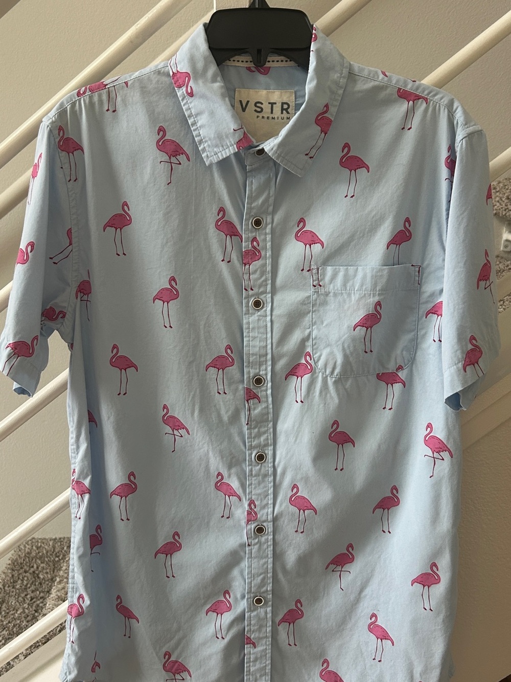 VSTR Premium Flamingo Print Short Sleeve Button Down Shirt - Size L